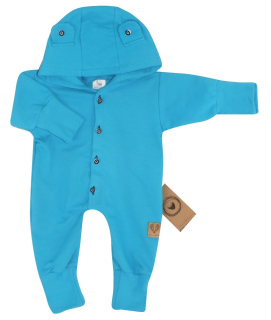 detský bavlnený overal s uškami kobaltový modrý