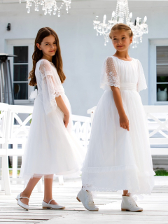 dievčenské dlhé šaty s jemnou čipkou na 1. sv. prijímanie biele
